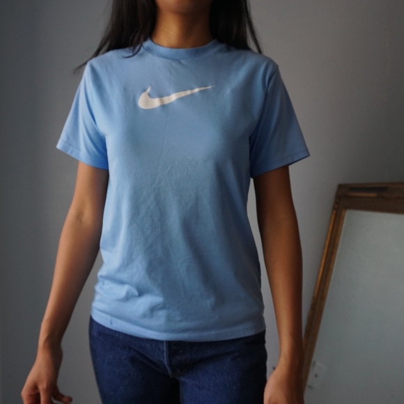 light blue and red nike shirt